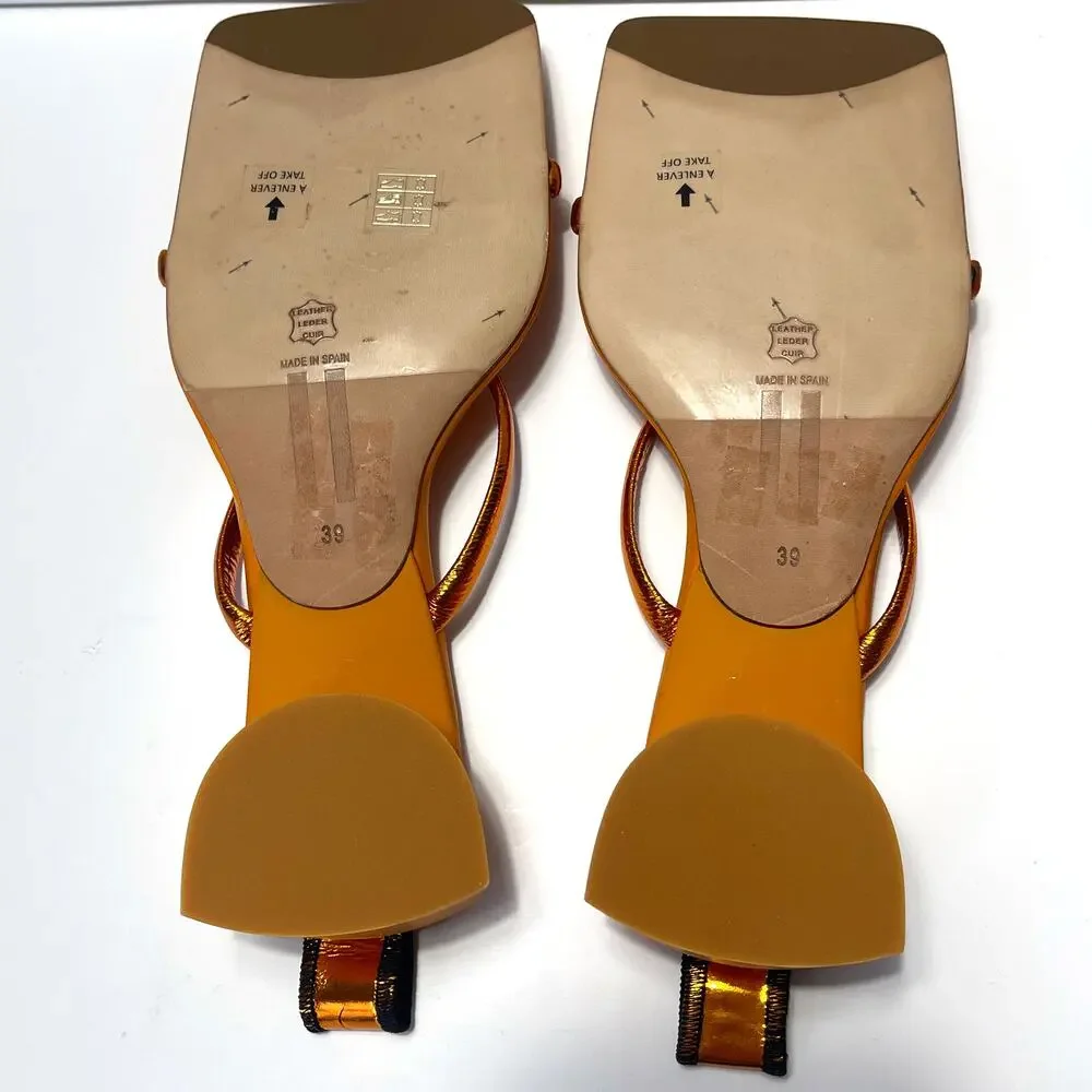 MIISTA NWOT Rejjie Metallic Square Toe Sandals in Orange Size 39/8.5